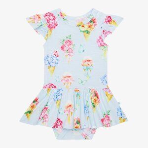 Posh Peanut Camille floral ice cream print ruffled twirl bodysuit dress